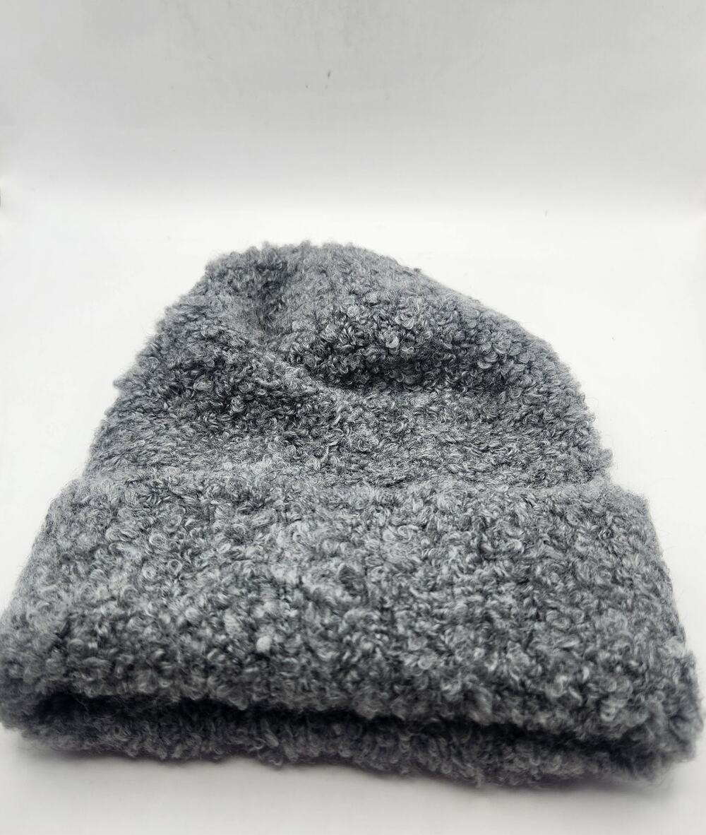 J Jill Grey Boucle Knit Beanie Hat Curly Textured Pile